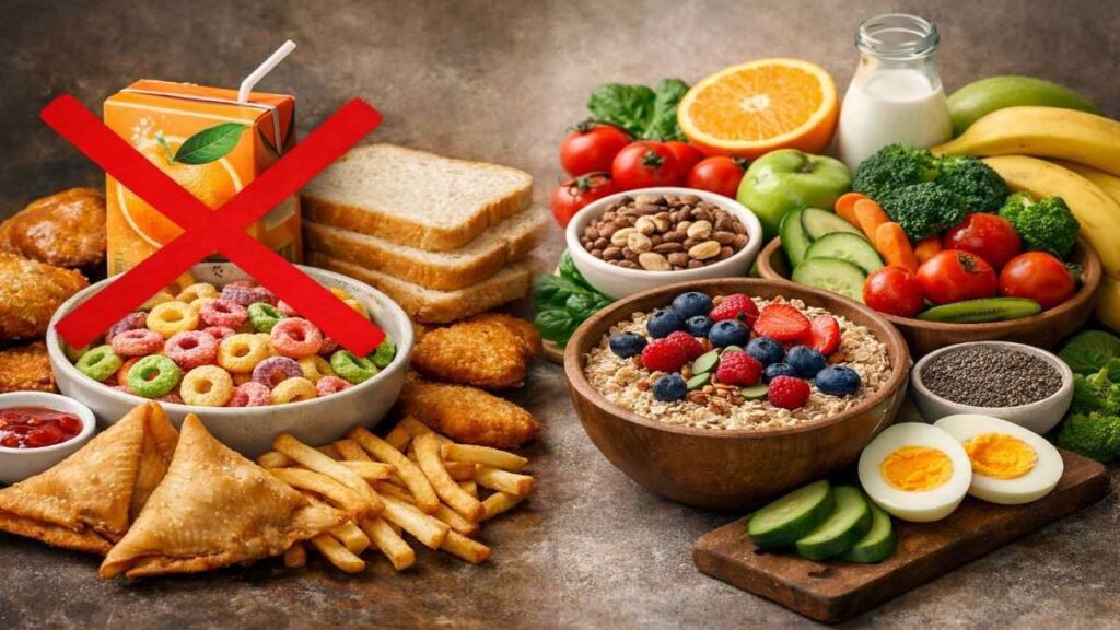 fatty liver me kya na khaye fried food samosa white bread sugary cereal unhealthy breakfast