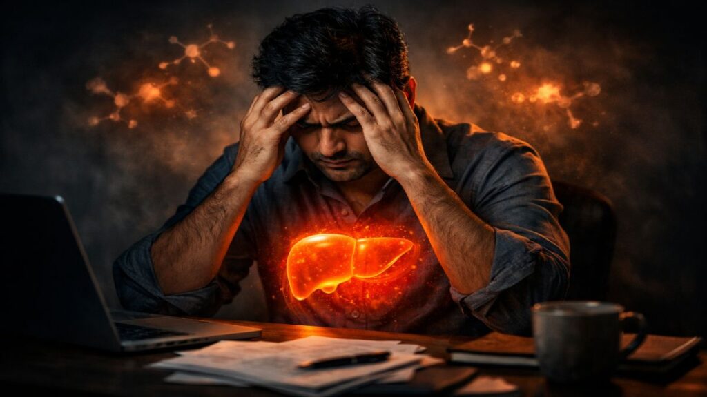 stress aur fatty liver connection health awareness concept